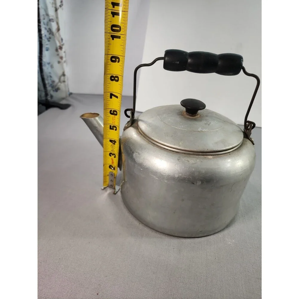 1950s COMET Aluminum Teapot Tea Kettle with Lid Wooden Handle Coffee Pot 9